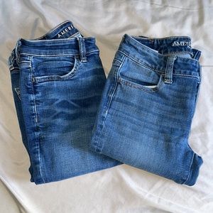 2 pairs of Size 2 Short American Eagle Jeans, super strexch